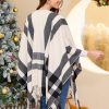 Women's Travel Plaid Shawl Wrap Open Front Poncho Cape for Fall Winter