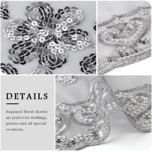 Sequin Floral Shawls and Wraps for Evening Dresses,Women sparkly Sheer Mesh Wedding Shawls for Evening Party