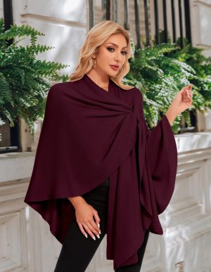 Womens Elegant Cross Front Shawl Wraps Knitted Ponchos Cape Light Weight Poncho Sweater Soft Warm Travel Wraps