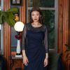 Women's Long A-line Mother of The Bride Dress with Illusion Neck and Sleeves (Petite and Regular Sizes)