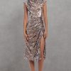Women's Sequin Mock Neck Midi Dress with Slit