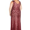Beaded V-Neck Long Gown W/Mesh Contrast Insets & Sequin Embellishments