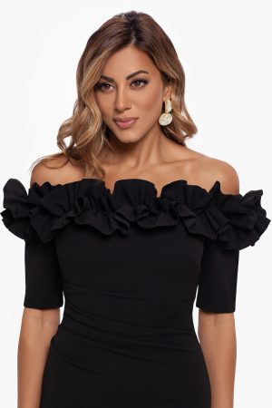 Women's Long Off The Shoulder Scuba Crepe Dress (Reg and Petite)