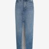 Women's High Waisted Medium Wash Front Slit Maxi Denim Skirt