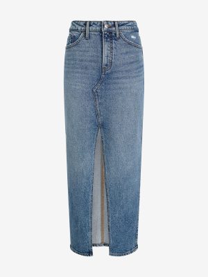 Women's High Waisted Medium Wash Front Slit Maxi Denim Skirt
