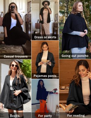 Flannel Faux Poncho for Women Lightweigh Blanket Warm TV Shawl Winter Coat Sweater Cape