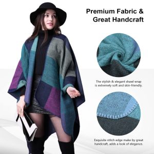 Pashmina Shawls and Wraps, Warm Knit Ruana Ponchos for Women, Open Front Cardigan Shawl Poncho Sweater Women
