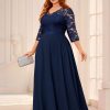 Women's Formal Floral Lace V Neck Plus Size Bridesmaid Party Maxi Dress