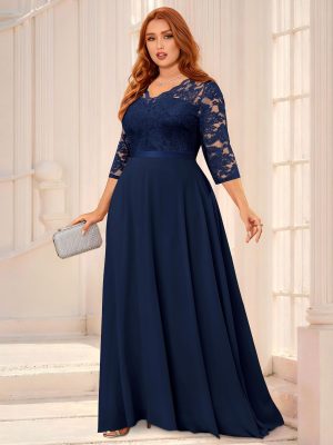 Women's Formal Floral Lace V Neck Plus Size Bridesmaid Party Maxi Dress