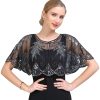 ZLTdream 1920s Shawl Sequin Lace Evening Cape Flapper Cover Up Bridal Shawl for Dress Party Wedding Halloween Harlem night