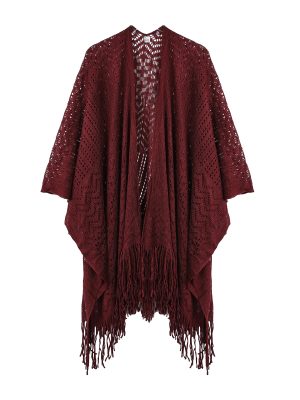 Knit Shawl Wraps Tassel Open Front Poncho Cape for Women, Ladies Fringed Knitted Cardigan for Fall Winter