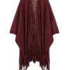 Knit Shawl Wraps Tassel Open Front Poncho Cape for Women, Ladies Fringed Knitted Cardigan for Fall Winter