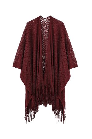 Knit Shawl Wraps Tassel Open Front Poncho Cape for Women, Ladies Fringed Knitted Cardigan for Fall Winter