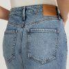 Women's High Waisted Medium Wash Front Slit Maxi Denim Skirt