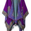 Women's Retro Style Vintage Pattern Tassel Poncho Shawl Cape Wraps For Women