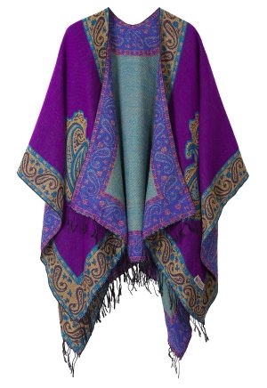 Women's Retro Style Vintage Pattern Tassel Poncho Shawl Cape Wraps For Women